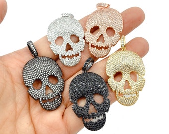 Skull Head Charm Pendant Gold Filled with Micro Pave, Skeleton Charm, Skeleton Pendant, Skull Head, Men’s Jewelry Necklace 49x26mm, CP370