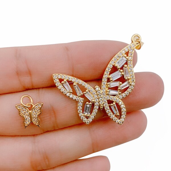 Butterfly Add-On Charm with Baguette CZ Micro Pave, Delicate Gold Filled Monarch Mariposa Butterfly for Necklace Jewelry Making, CP1222