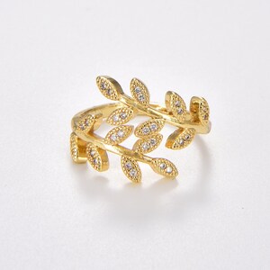 Olive Branch Leaf Ring with CZ Micro Pave, Gold Filled Leaf Ring, Open Adjustable Ring, Leaves Ring, Stack Ring, Minimalist Ring, RG135