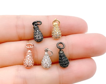 Teardrop Crystal Charm, Gold Filled CZ Micro Pave Puffy Teardrop Oval Charm Rain Drop Necklace Pendant Bracelet for Jewelry Making, CP022