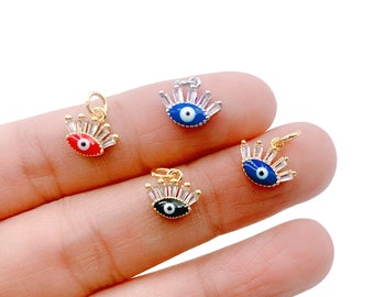 Evil Eye Charm, Tiny Eye of RA Minimalist Jewelry Gift for Her, Greek Eye Pendants with Eyelashes for Jewelry Making, Charm Necklace, CP914