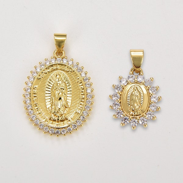 Virgin Mary Charm, 14K Gold Filled Our Lady Of Guadalupe, Religious Charm ,Virgin Mary Pendant for Necklace Bracelet Jewelry Making, CP1264