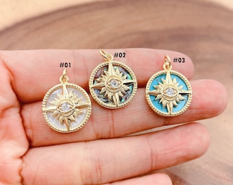 Evil Eye Pearl Abalone Charm CZ Micro Pave, Gold Filled Turkish Eye Evil Add-On Charm for Bracelet Necklaces Pendant Jewelry Making, CP1693