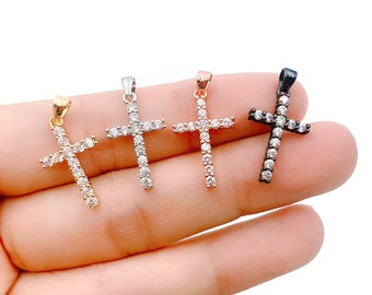 Cross Charm Pendant 22K Gold Filled CZ Micro Pave Small Cross Charm Cross Pendant Cross Necklace Tiny Cross Cubic Zirconia, 24x12mm, CP131