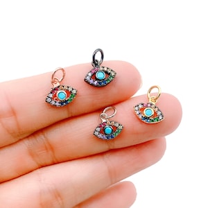 Evil Eye Add-On Charm Pendant, Multi-Color CZ Micro Pave Evil Eye, Mini Evil Eye Necklace Pendant Earring Jewelry Making Component, CP527