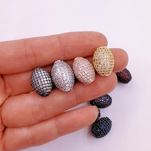 Oval Connector, Round Shape Beads, CZ Micro Pave Oval Beads Spacer, DIY, Jewelry Making Cubic Zirconia Separator, Gold Bead, 16x12mm, BD627