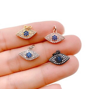 Blue CZ Pave Evil Eye Pendant in Gold Filled, Dainty Evil Eye Charm for Bracelet Making, Protection Charm Pendant DIY Jewelry Making, CP052