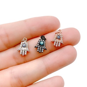 Hamsa Hand Charm Pendant, CZ Micro Pave Evil Eye Add-on Charm for Necklace Pendant Bracelet Earring for Jewelry Making Supply, CP059