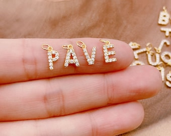 Gold Filled CZ Micro Pave Initial Letter Charm, Dainty Letter Pendant, Cubic Alphabet Charm, Micro Pave Letters, letter pendant 8mm, CP482