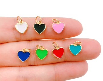 Mini Heart Gold Finish Charm Pendant, Heart Charm, Heart Pendant, Heart Necklace, Enamel Charm, Heart, Gold Filled Over Brass, 8mm, CP1104