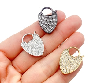 Heart Shaped Lock Clasp, CZ Micro Pave Vanguard Lock Clasp Pendant Lock Connector for Necklace Jewelry Making, Charm Holder Pendant, CL389