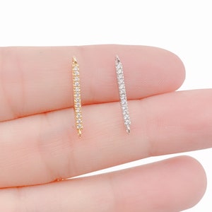 Gold Minimalist Rectangular Bar Connector Micro Pave CZ DIY Charm Necklace Bracelet Findings for Jewelry Making Bracelet, 20x2mm, CN361