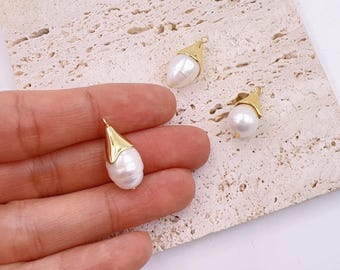 Freshwater Pearl Teardrop Add-On Charm, Gold Filled Teardrop Pearl Necklace Pendant Charm for Bracelet Earring DIY Jewelry Making, CP2183