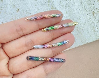 Rainbow CZ Bar Connector Charm in Gold Filled, CZ Micro Pave Link Pendant Charm for Bracelet DIY Jewelry Making, Gift Jewelry for Her, CN220