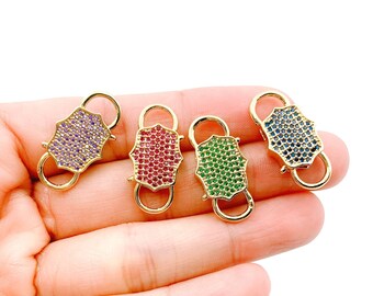CZ Micro Pave Colored Clasp, Gold Filled Clasp Pendant Interlocking Double Lock Clasp for Necklace Bracelet Jewelry Making Supply, CL388