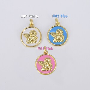 Ciondolo con ciondolo angelo smaltato, ciondolo piccolo angelo azzurro per creazione di gioielli, ciondolo disco moneta per braccialetti collane orecchini pendenti, CP1546