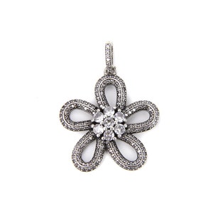 Ciondolo aggiuntivo fiore argento antico, componente per creazione di gioielli braccialetto pendente collana, ciondolo fiore micro pavé trasparente CZ, CP787