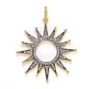Ciondolo a forma di stella polare riempito in oro, ciondolo a forma di raggio di sole con micro pavé di zirconi cubici, ciondolo per collana minimalista per la creazione di gioielli celestiali, CP491