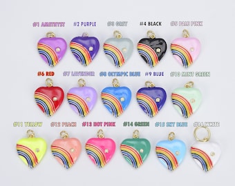 Regenbogen Herz Charms Gold, Emaille mit Cubic Zirconia Kristall Retro 80er Jahre Stil Charm Vintage Herz Anhänger Halskette / Armband Charm,CP1082