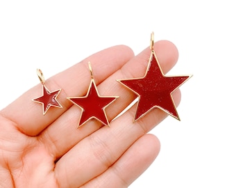 Burgundy Red Enamel Star Charm, Gold Filled Star Charm for Necklace Bracelet Earrings DIY jewelry making supplies,Personalized Gift CP682