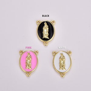 Enamel Virgin Mary Medal Charm for Bracelet, Gold Filled Our Lady of Guadalupe Centerpiece Rosary Necklace Pendant Jewelry Making, CN438