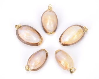 Delicate Cowrie Shell Charm Pendant with Gold Filled, Sea Shell Necklace Pendant Earring Supplies for Jewelry Making Components, CP759