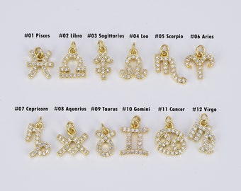 18K Gold Filled Zodiac Constellation Charms CZ Micro Pave Zodiac Symbol Horoscope Charm Gold Astrological Zodiac Signs Jewelry, CP1523