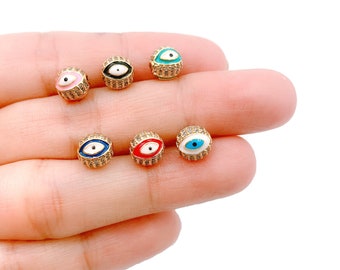 Gold Filled Evil Eye Ball Bead Charm for DIY Jewelry Making, CZ Micro Pave Evil Eye Necklace Pendant, Dainty Bead Beacelet Making, BD067