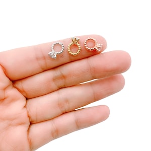 Clear CZ Micro Pave Diamond Ring Pendant, Gold Filled Delicate Ring Charm Necklace Pendant Bracelet Earring for Jewelry Making Supply, CP056