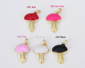 18K Lovely Colorful Enamel Mushroom Shape Charm, 18K Gold Filled Mushroom, Magic Mushroom Charm for Necklace Bracelet Jewelry Making, CP1540