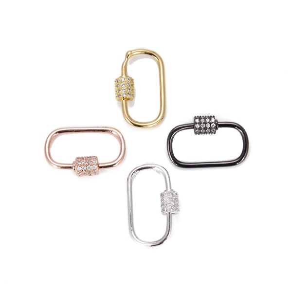 Medium Oval Shape Carabiner Clasp, Gold Filled Interlocking Oval Clasp, CZ Micro Pave Clasp Pendant Enhancer for Jewelry Making, CL338