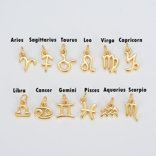 Gold Zodiac Constellation Charm, Small Astrology Charms, Horoscope Charm, Add On Charm for Bracelet Necklace Earrings Supply Charm, CP1591