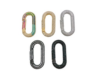 Multiple Color Carabiner Screw Clasp, Screw Gold Clasp Oval Lock, Interlocking Oval Clasp, Pave Oval Shaped Lock Gold/Silver Clasps, CL447