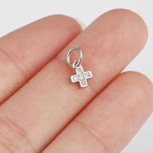 Dainty Gold Filled Cross Add-On Charm, Clear CZ Micro Pave  Tiny Cross Pendant for Necklace Bracelet Charm Supply Religious Jewelry, CP430