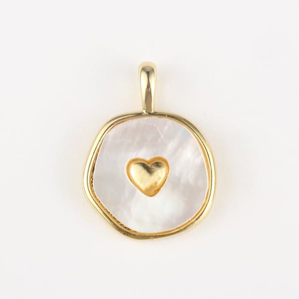 Gold Filled Heart Pearl Abalone Round Charm Pendant for Minimalist Jewelry Making, Heart Necklace, Small Heart Pendant Necklaces, CP1942