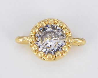 Dainty Charm Round Connector in Gold Filled, Clear Diamond Cut CZ Micro Pave Neclace Pendant for Jewelry Making, Gemstone Pendant, CN411