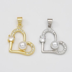 Heart Pearl Add-On Charm in Gold Filled, Mother of Pearl Heart Charm for Bracelet CZ Micro Pave for Necklace Pendant Jewelry Making, CP2032