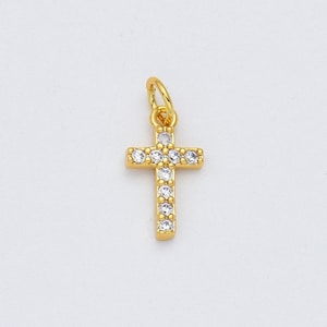 18k Gold FIlled Cross Charm Pendant , Dainty CZ Micro Pave Small Silver Cross Charm Religious Jewelry Making Necklace Cubic Zirconia CP008
