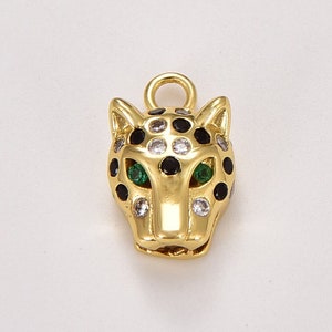 Leopard Add-On Charm Pendant, Gold Filled Necklace Animal Pendant fo Jewelry Making, Colored CZ Micro Pave Beach Panther Pendant, CP1012