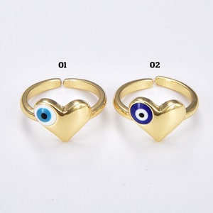 Gold Filled Heart Evil Eye Ring, Enamel Heart Evil Eye Adjustable Ring, Protection Ring, Minimalist Ring, Stacking Ring Gift for Her, RG181