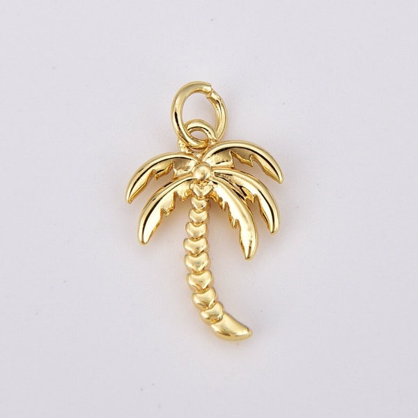 Gold Filled Tropical Gold Palm Tree Charm Pendant, Necklace Earring Bracelet Charm, Coconut Tree Pendant for Jewelry Making Supply, CP1216