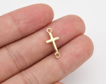 Dainty Cross Add-On Charm Connector Gold Filled, Cross Religious Link Connector for DIY Bracelet Necklace Pendant Jewelry Making, CN487