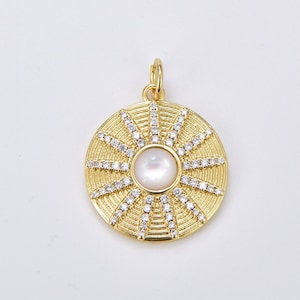 Gold Filled Sun Charm Pendant with Pearl, CZ Micro Pave Celestial Necklace Pendant Gold Pearl Sun Beam for Necklaces Jewelry Making, CP1903