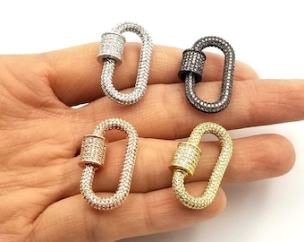 Oval Carabiner Screw Clasp, CZ Micro Pave Clasp Pendant Enhancer, Large Gold Filled Interlocking Oval Shape Clasp for Jewelry Making, CL331