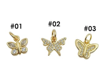 Zierlicher Schmetterling Add-On Charm mit klarem CZ Micro Pave, Gold Filled Monarch Mariposa Schmetterling für Halskettenanhänger und Schmuckherstellung