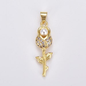 Collane con ciondolo a forma di rosa di perle, ciondolo aggiuntivo a forma di fiore di rosa riempito d'oro per bracciale, componente per la creazione di gioielli con fiore in micro pavé di zirconi cubici, CP1858