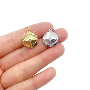 Ciondolo aggiuntivo con disco rotondo dell'occhio del male in oro riempito, ciondolo con zirconi cubici trasparenti con micro pavé dell'occhio turco per la creazione di gioielli con ciondoli di collane, CP821