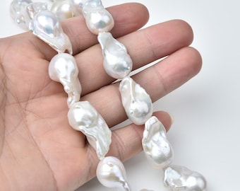 Grandes perles de perles baroques d'eau douce blanches, boule de feu de perles irrégulières pour la fabrication de bijoux de mariée, breloque pour bracelet, FWP126