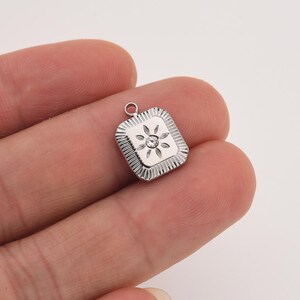 Stainless Steel CZ Flower Charm Pendant, Square Crystal Floral Necklace Pendant for DIY Jewelry Making, Elegant Charm for Bracelet, SCP113