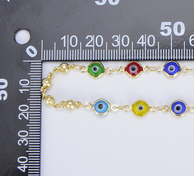 Evil Eye Beaded Chain, Gold Multicolor Enamel Evil Eye Choker Necklace ...